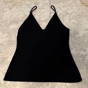 Reformation Black Ribbed V-Neck Spaghetti Strap Camisole